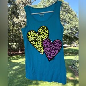 Justice Teal Tank Top with Leopard Heart Design